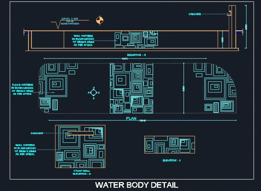 Outdoor Water Body CAD- Granite & Mosaic Design